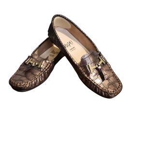 Women's Bronze Faux Croc Leather Loafer Tassels Comfort Flats ‎ Size 6